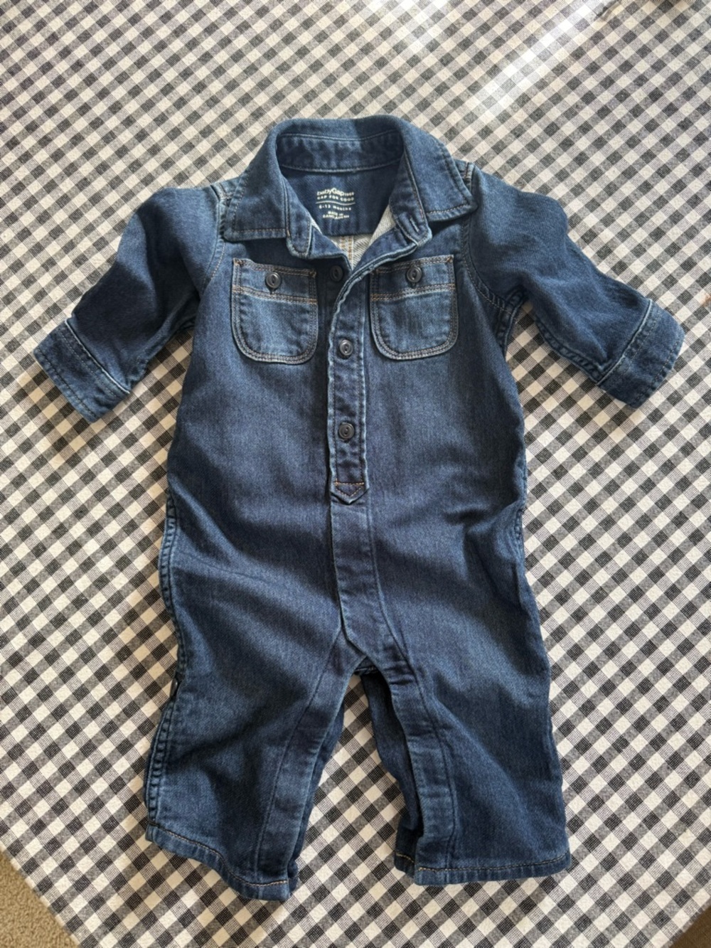 GAP Baby Denim Button-front Romper - Dark Blue 6-12mo